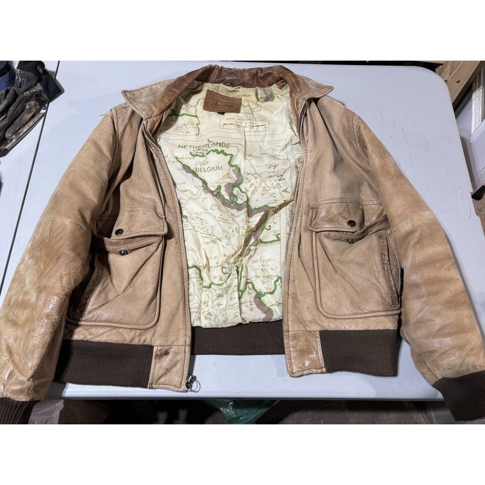 Vtg Aberdeen Genuine Brown Leather Bomber Jacket 44 XL